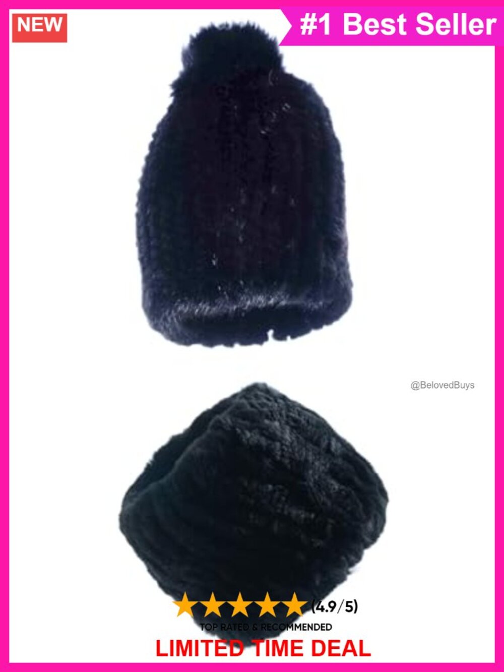Real Mink Fur Pom Knit Beanie & Rabbit Fur Snood Set